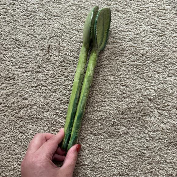 SET of 2 Vintage Pizzato Glazed Ceramic Green Serving Spoons Handmade in Italy - Picture 5 of 9